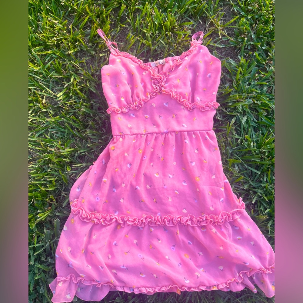 Pink spring flower dress size medium